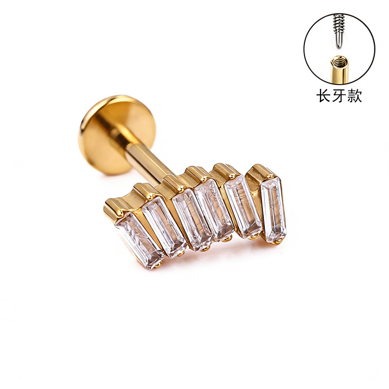 F136 Titanium Alloy Ear Studs, Carved Long Tooth Ear Bone Studs, Zirconia Lip Studs, G23 Titanium Body Piercing Jewelry - Image 2