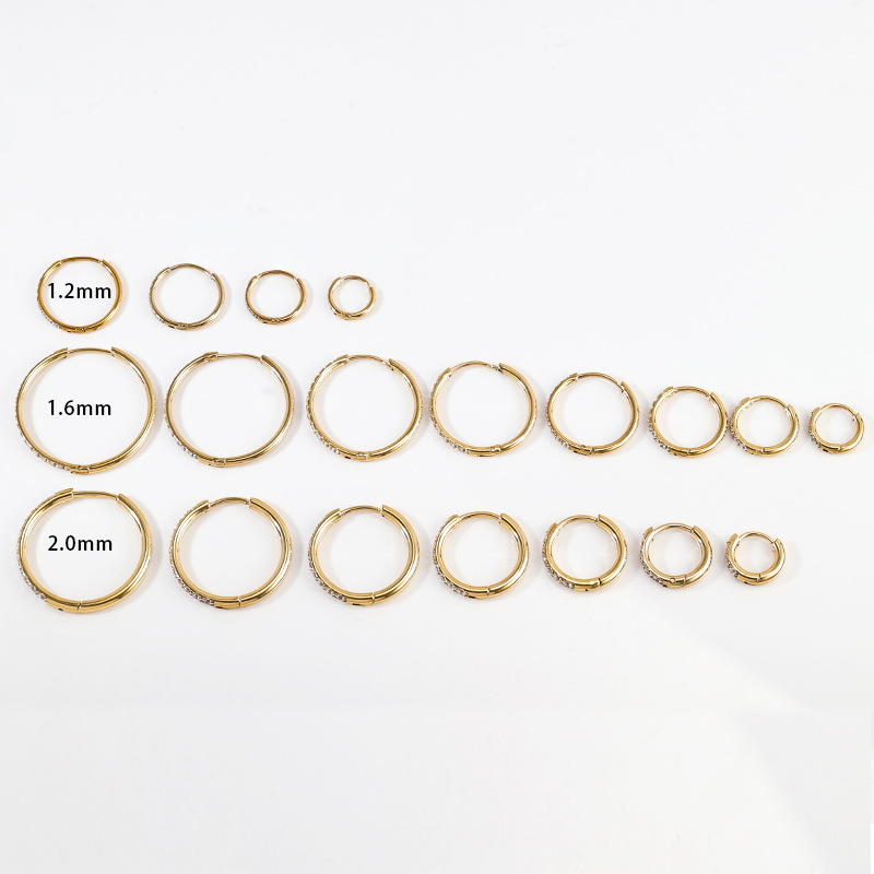 Zesen 2.5x20mm Gold Stainless Steel Carved Zircon Ear Studs 1.2mm Titanium Steel Ear Buckle 1.6mm Carved Diamond Earrings - Image 5