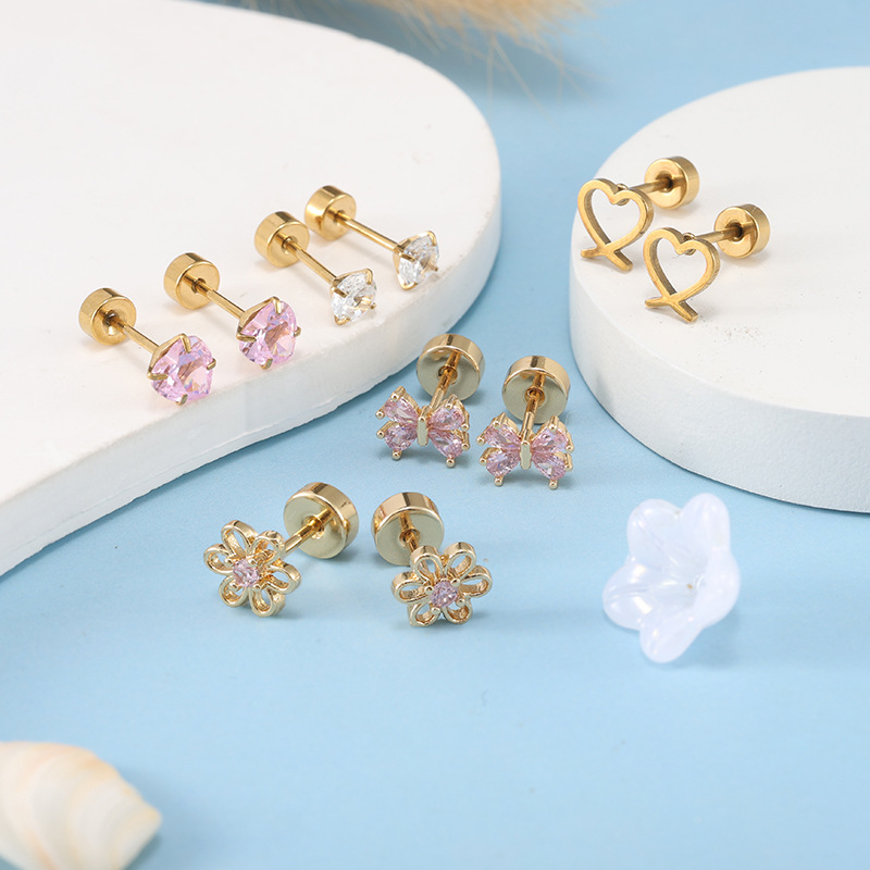 10PCS Stainless Steel Earring Set - Heart Flower Ear Bone Studs, Piercing Jewelry for Men Women - Image 2
