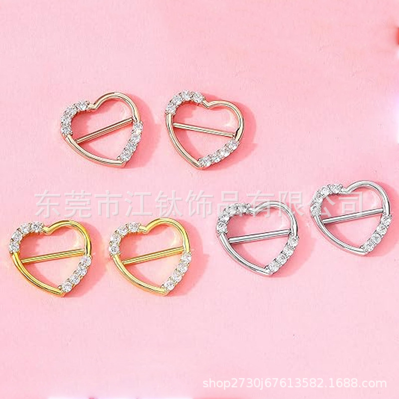 G23 Titanium Heart Nipple Ring 14G Polished Gold Body Piercing Jewelry - Image 4