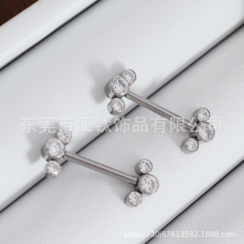 F136 Titanium Cylindrical Ear Bridge Barbell Double-Headed Earrings with Zirconium Pin - Image 4