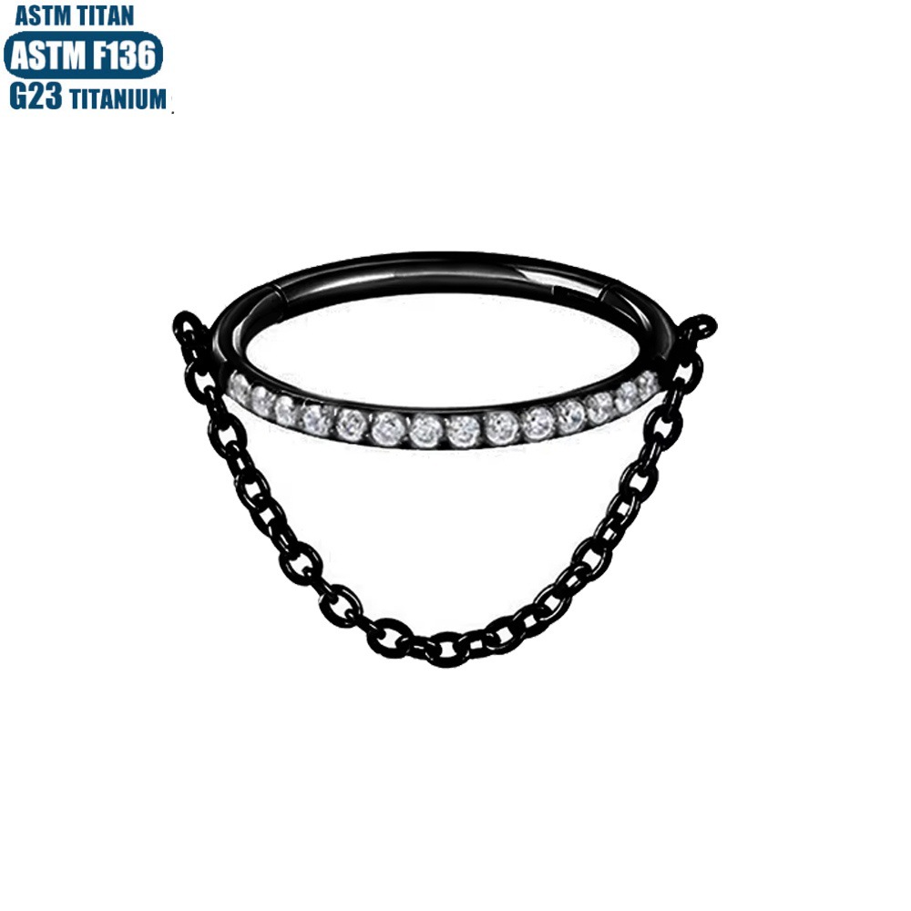 F136 Titanium Alloy Chain Puncture Nose Ring Side Zircon Seamless Open Ring Nasal Septum Ring Conch Pierced Earrings - Image 3
