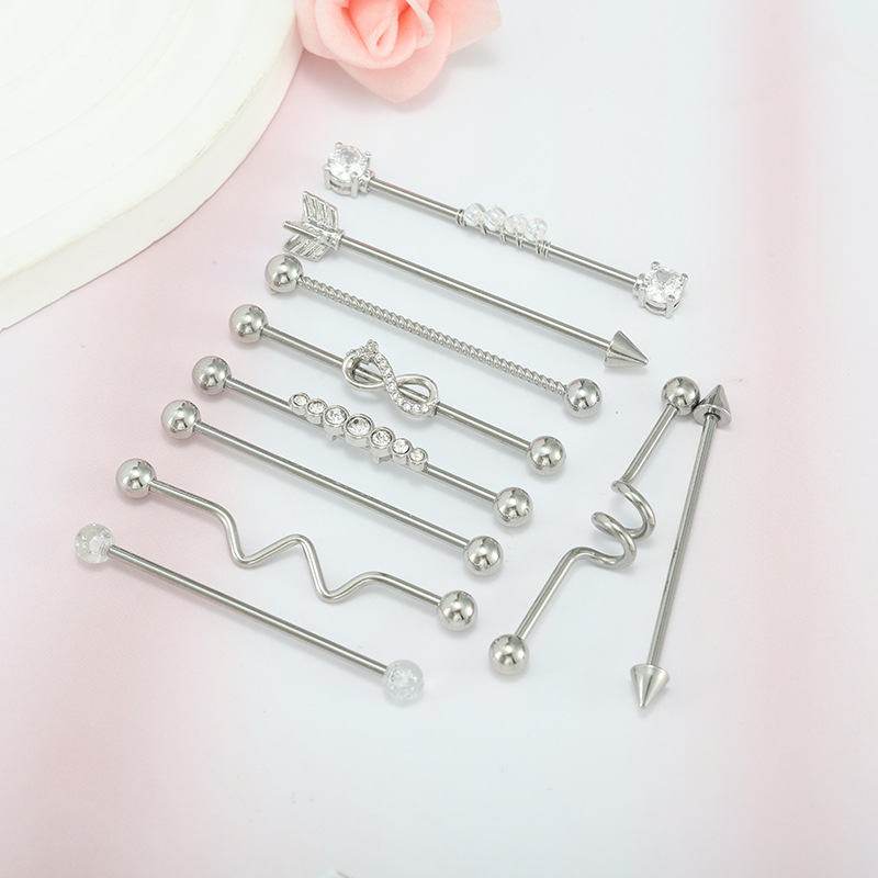 Titanium Ear Bridge Stud Set with Barbell Ear Studs, 10-Piece Combination Body Piercing Jewelry Wholesale - Image 4