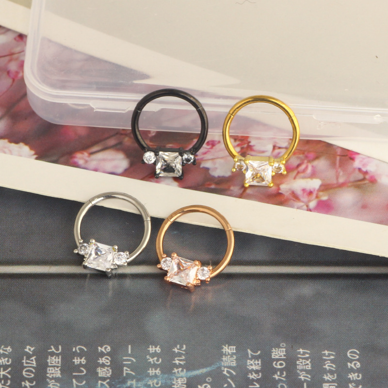 Rose Gold Star Nose Ring 1.2x10mm Stainless Steel Micro Inlay Nose Stud Septum Ear Piercing Jewelry Wholesale - Image 3