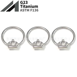 F136 Titanium Crown Seamless Open Ring Nose Septum Ring Earrings G23 Titanium Alloy Piercing Jewelry