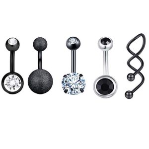 Star 5-Piece Belly Button Ring Set Stainless Steel Navel Jewelry Dangle Star Body Piercing
