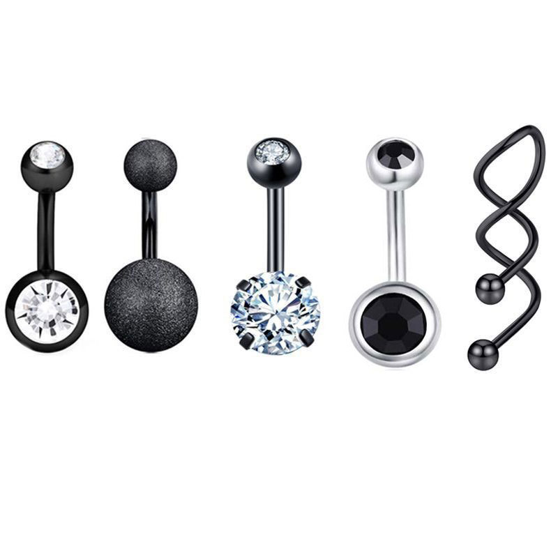 Star 5-Piece Belly Button Ring Set Stainless Steel Navel Jewelry Dangle Star Body Piercing - Image 2