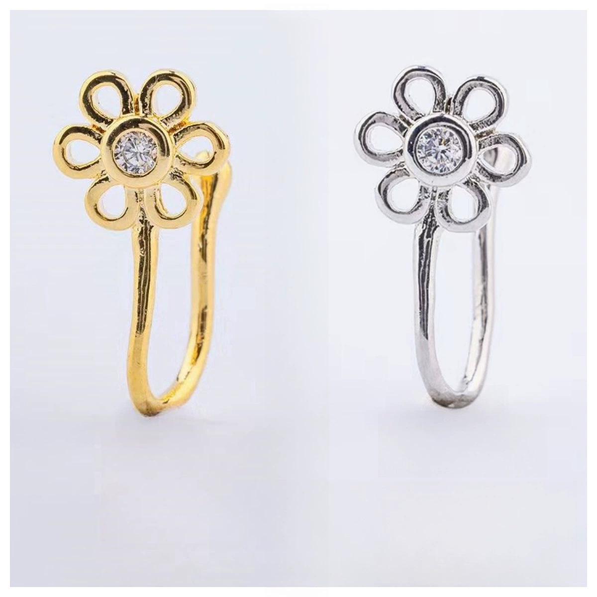 Non-Piercing U-Shaped Nose Ring - CZ Little Swan Nose Clip Nail, Gold 18K, Copper, Nose Clasp - Image 4