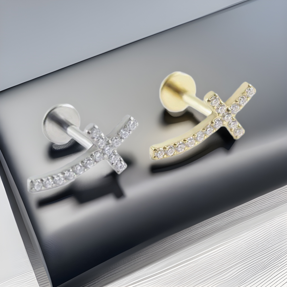 F136 Titanium Alloy Cross Zircon Lip Ring Inner Tooth Thread Lip Stud Piercing Jewelry - Image 4