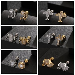 Exquisite Zircon Spider Airplane Elephant Micro-Set Soft Ear Bone Nails Creative Earrings for Women Men