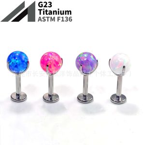 F136 Titanium Inner Thread Lip Nail Opal Three-Claw Ball G23 Titanium Alloy Piercing Jewelry Tongue Nail Ear Bone Nail