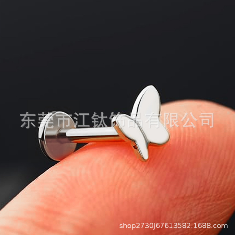F136 Titanium Butterfly Ear Bone Nail Thread Ear Stud Body Piercing Jewelry - Image 2