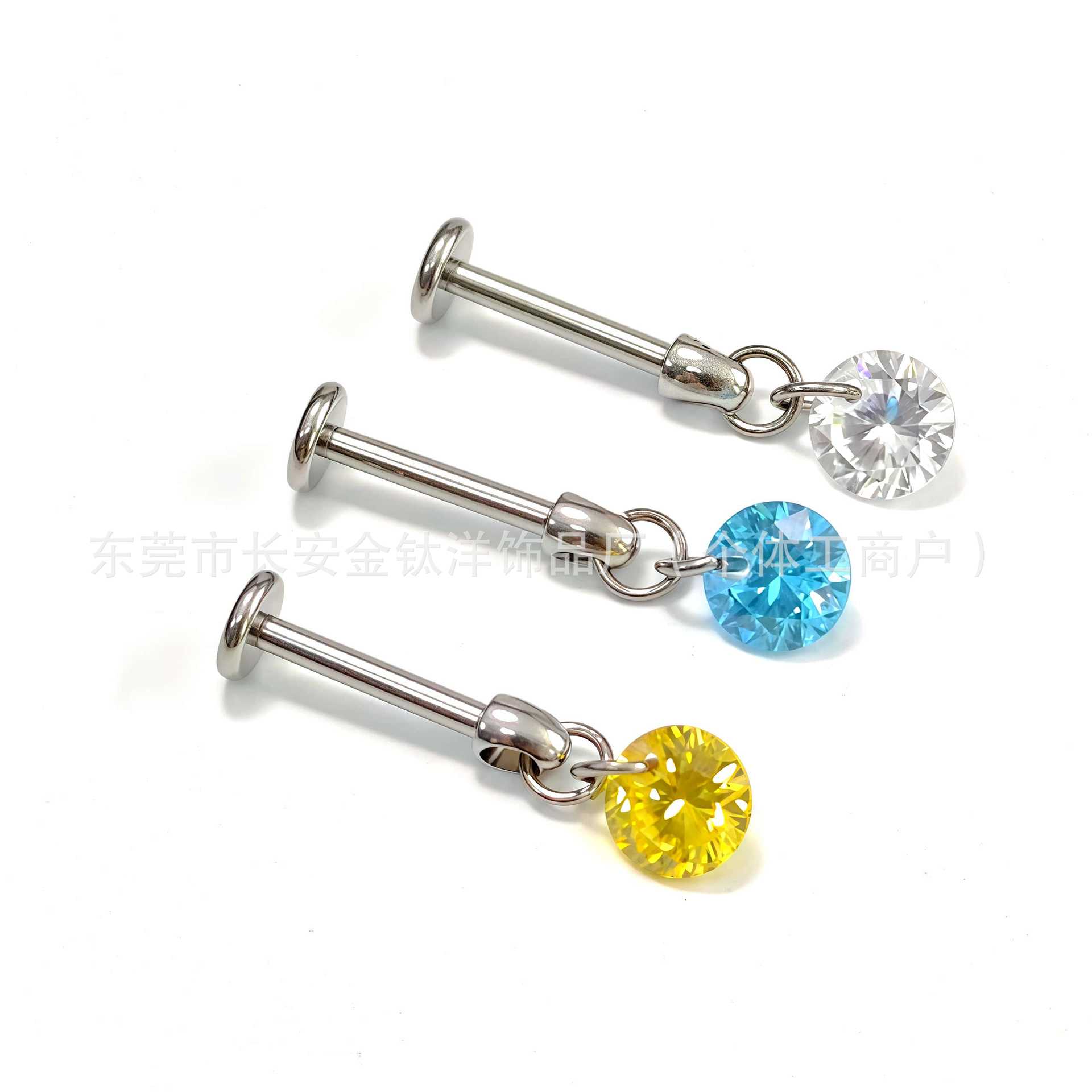 F136 Titanium Round Pendant Ear Bone Stud with Zircon - G23 Titanium Body Piercing Jewelry - Image 3