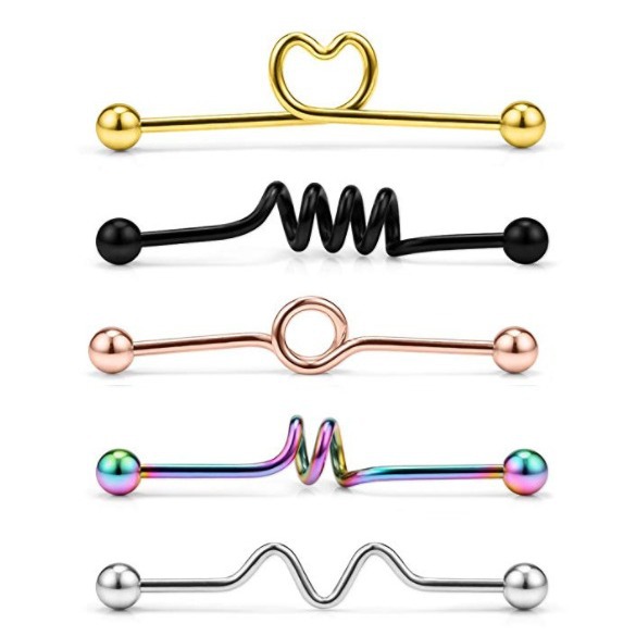 5-Piece Industrial Earring Set Long Rod Piercing Earrings Stainless Steel Ear Cartilage Jewelry Set - Image 4