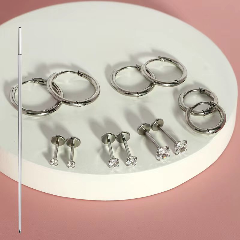 13-Piece Stainless Steel Classic Pin Style Zirconia Stud Ear Cartilage Studs Body Piercing Flat Bar Lip Studs Nose Studs - Image 3