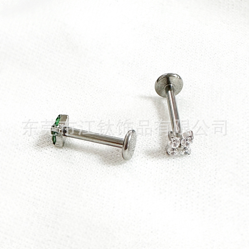 F136 Titanium Ear Studs Clover Petals Inlaid 5A Zircon Lip Nails G23 Titanium Alloy Body Piercing Jewelry Ear Bone Nails - Image 3