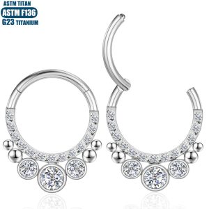 G23 Titanium Alloy Zircon Earrings Nose Ring Cartilage Hoop Bead Cluster Seamless Ring Septum Ear Bone Ring Jewelry