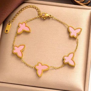 Butterfly Double-Sided Lucky Flower Bracelet Necklace Earrings Set 18K Gold Plated Stainless Steel