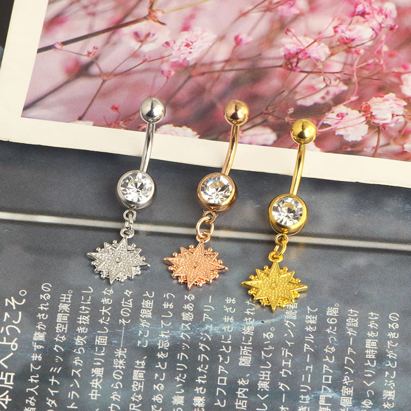 Awn Star Navel Ring Belly Button Ring Piercing Jewelry Stainless Steel Rose Gold Flower Geometric - Image 4