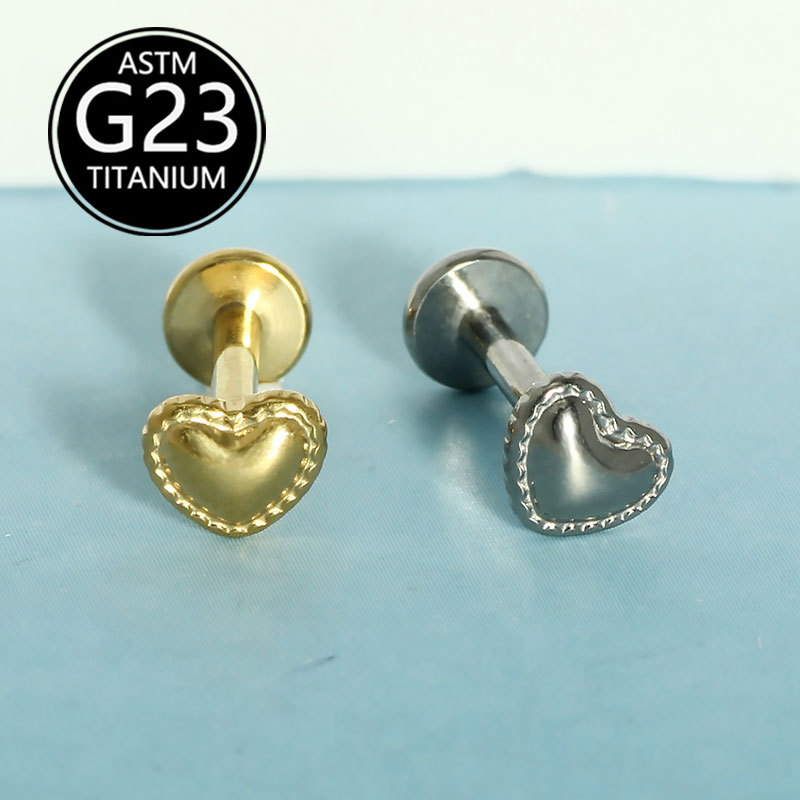 G23 Titanium Heart Shape Internal Thread Lip Piercing Labret Stud Ear Cartilage Jewelry - Image 2