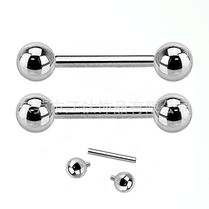 F136 Titanium Tongue Nail Internally Threaded Double Head Round Ball Straight Rod Body Piercing Jewelry Ear Bridge - Image 5