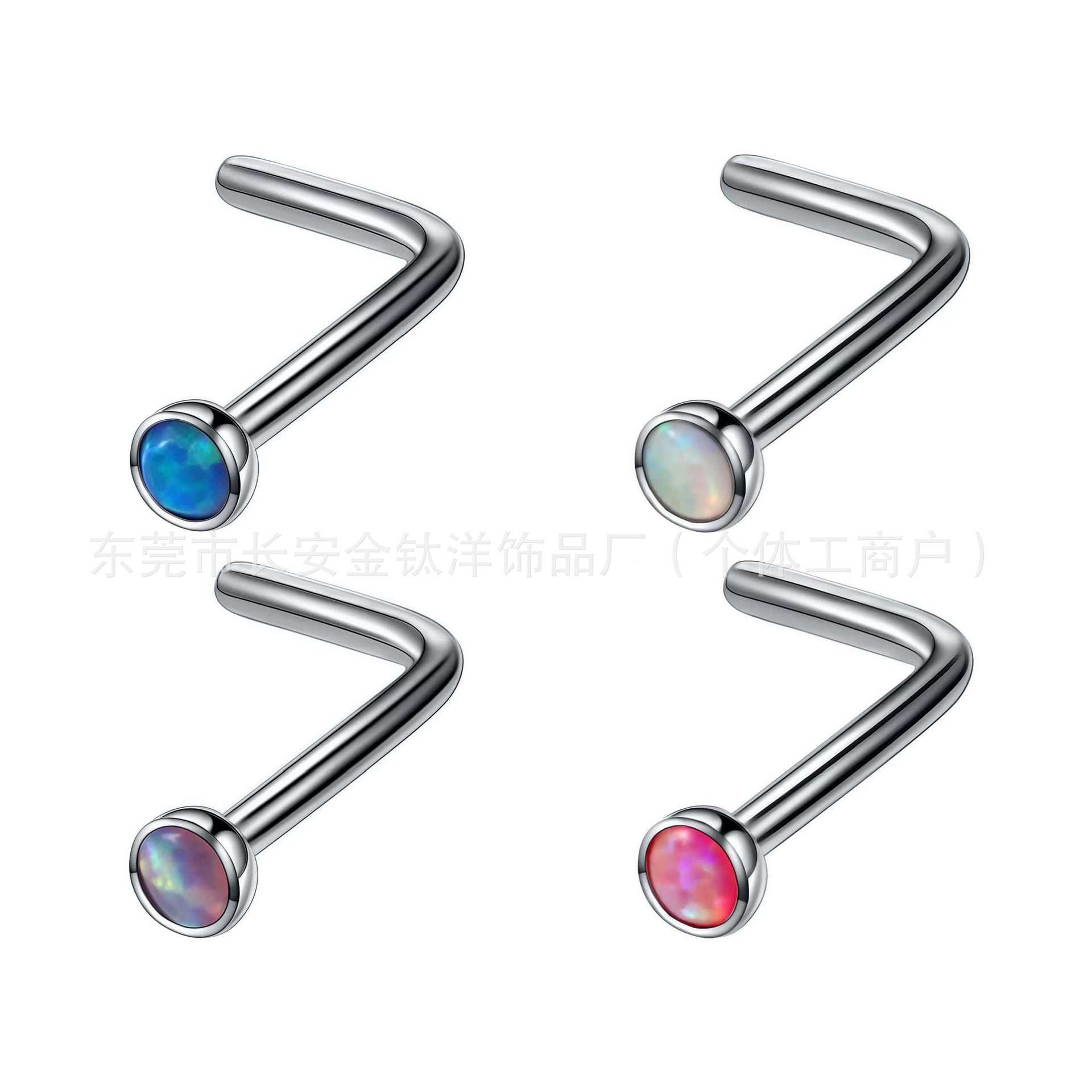 F136 Titanium L-Shaped Opal Nose Stud Nose Ring Lip Stud G23 Titanium Body Piercing Jewelry Nose Ornament - Image 5