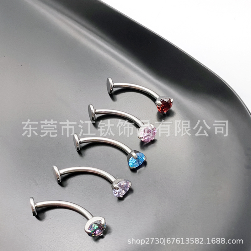 G23 Titanium Belly Button Ring with Green CZ Curved Barbell Body Piercing Jewelry Earrings - Image 4