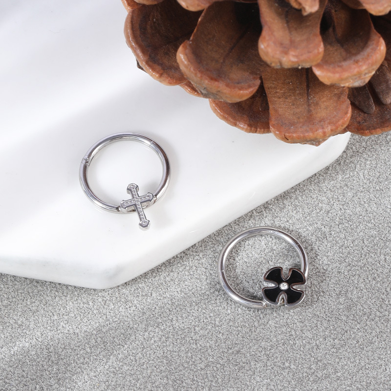 Spring 2023 Stainless Steel Diamond Nose Ring Dark Cross Gothic Zircon Nose Stud for Women - Image 2