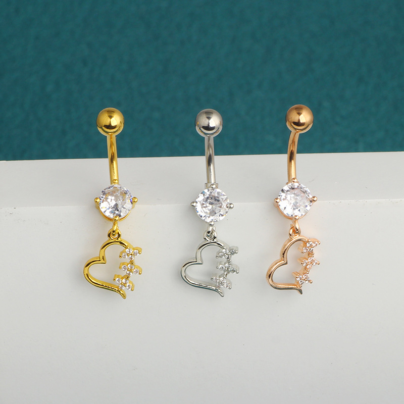 Zircon Flower Belly Button Ring Rose Gold Stainless Steel Body Jewelry - Image 2