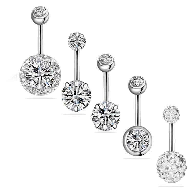Amazon Wish Rose Gold 5-Piece Stainless Steel Navel Ring Set with Cubic Zirconia Belly Button Rings - Image 2
