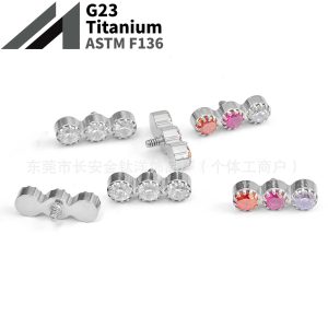 F136 Titanium Inner Tooth Straight Three-Zircon Lip Nose Ear Piercing Jewelry - 1.2mm*14mm