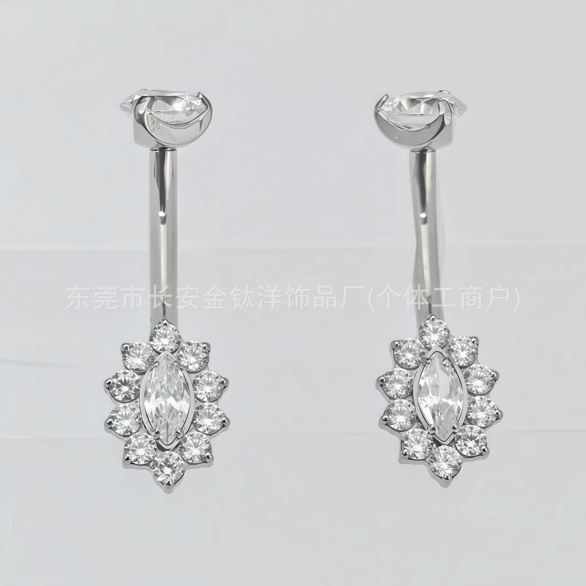 F136 Titanium Internal Thread Oval Full Diamond Zircon Belly Button Ring G23 Titanium Alloy Body Piercing Jewelry - Image 3