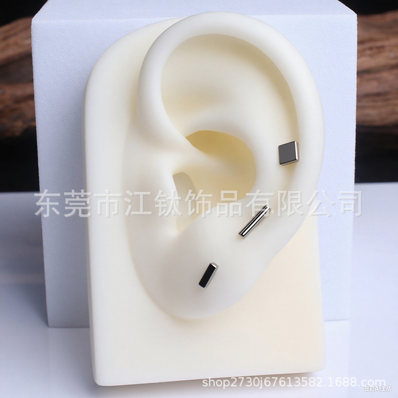 G23 Titanium Alloy Square Geometry Stud Earring for Body Piercing - ASTM F136 Titanium Earrings - Image 3
