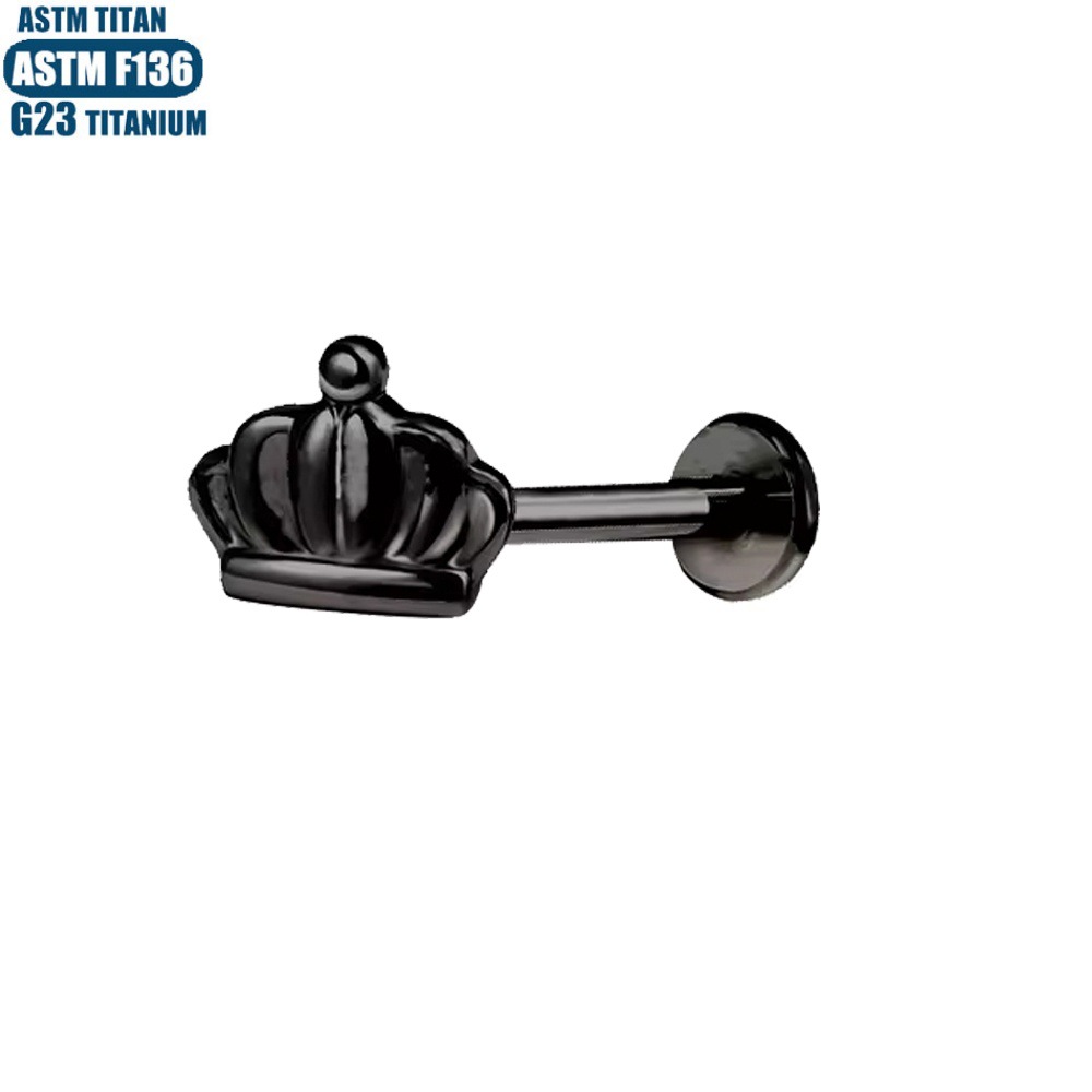 F136 Titanium Alloy Crown Lip Ring Internally Threaded Piercing Jewelry Black 1.2mmx10mm - Image 4