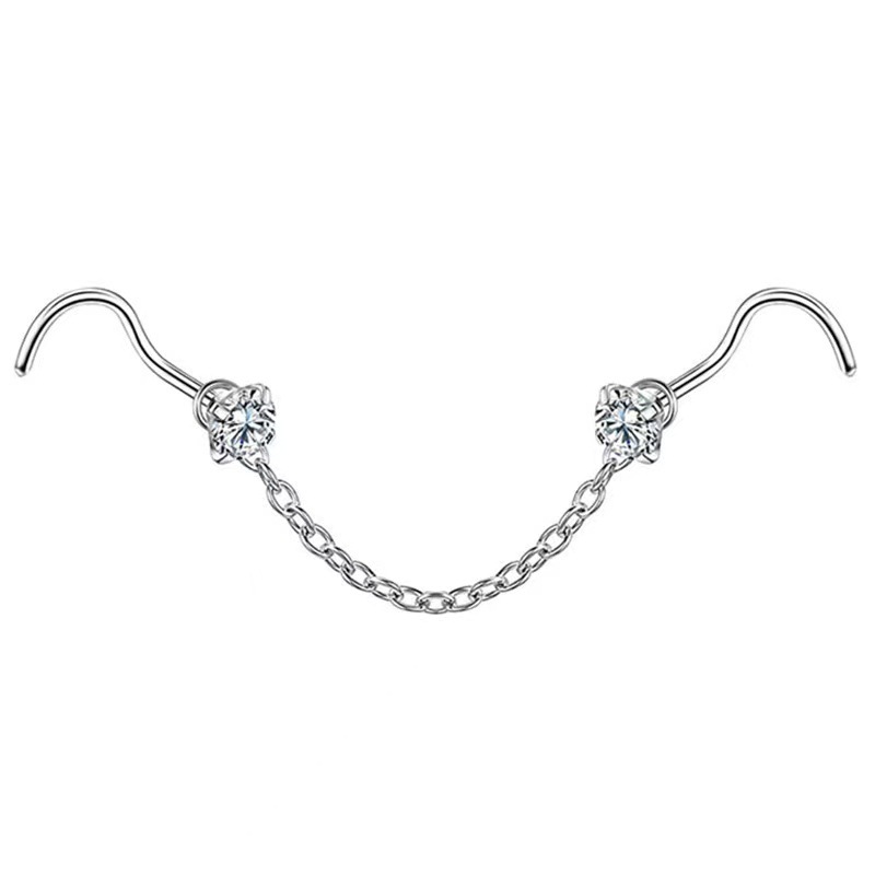 G23 Titanium Chain Nose Ring Claw Zircon Nose Ornament Nose Chain Body Piercing Jewelry - Image 5