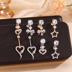 Heart & Star Dangle Belly Button Ring Copper Butterfly Navel Piercing Jewelry