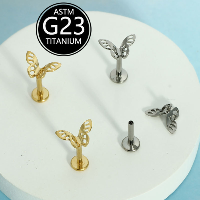 G23 Titanium Butterfly Lip Studs - Labret Nose Ear Cartilage Piercing Jewelry Wholesale New Model - Image 3