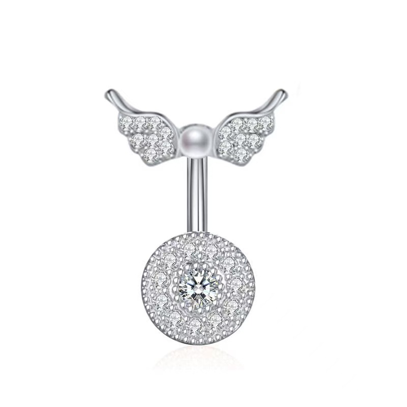 Butterfly Wings Pearl Zircon Stainless Steel Belly Button Ring Copper Body Piercing Jewelry - Image 2