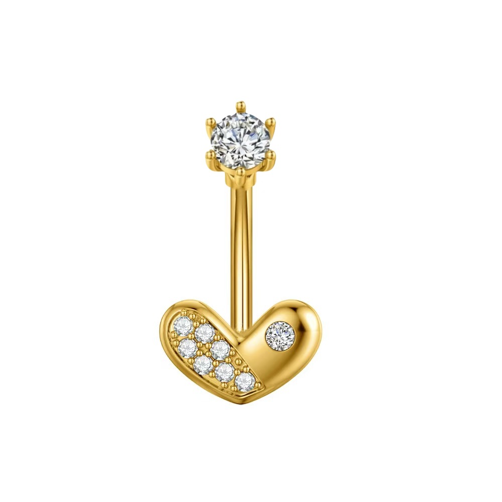 Love Butterfly Gold Heart Navel Ring Stainless Steel Zircon Belly Button Piercing Jewelry - Image 2