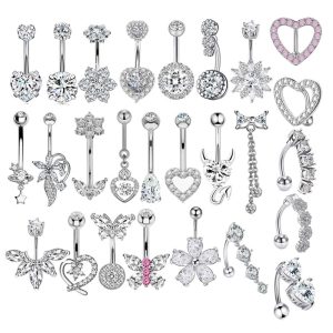 Stainless Steel Navel Nail with Zircon Navel Ring Body Piercing Jewelry Hip Hop Style