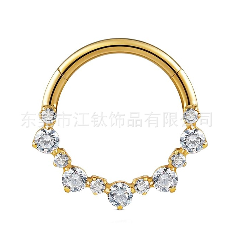 Gold G23 Titanium Nose Ring 1.2mm x 10mm Inlaid CZ Hoop - Cross-Border Hot Sale Body Piercing Jewelry - Image 5