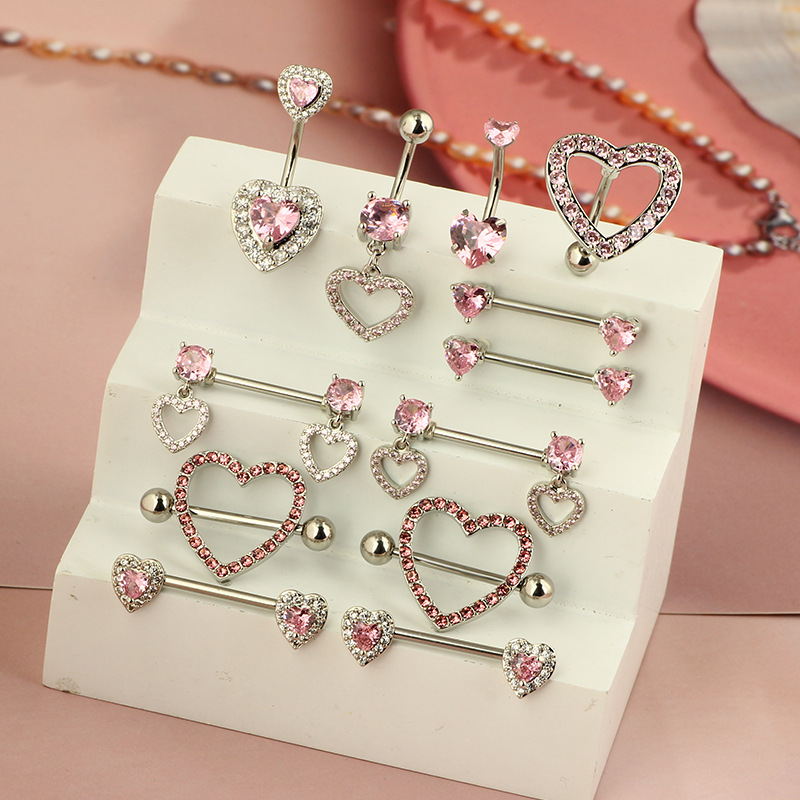 Heart-shaped Zircon Nail Ring - Fashion Straight Pink Love Nail Ring for Piercing in Stock - Image 3