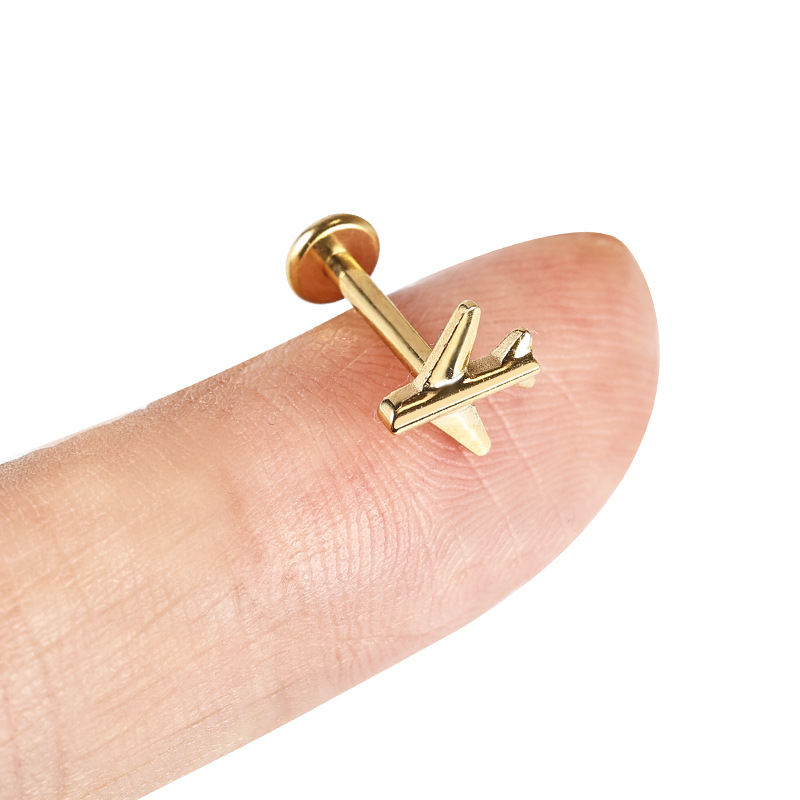 Zesen G23 Titanium Lip Labret Stud with CZ Gem - 1.2mm x 8mm Gold Threadless Piercing Jewelry - Image 2