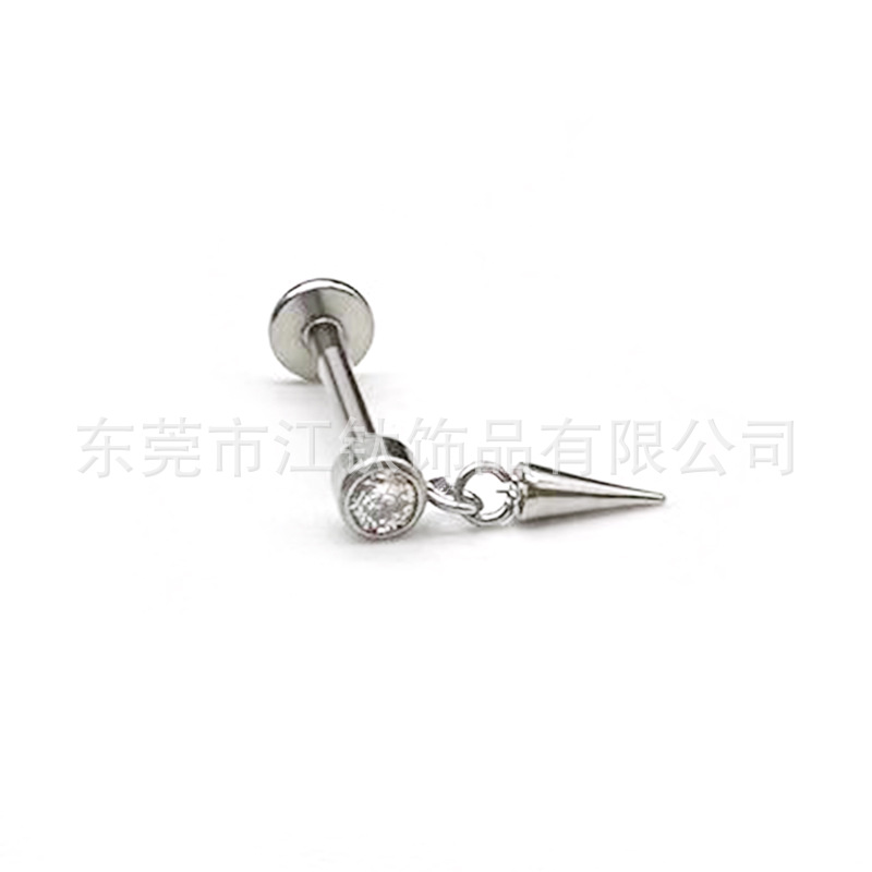 F136 Titanium Stud Earrings Diamond-Embedded Sharp Cone Pendant Lip Nail Cross-Border G23 Titanium Alloy Body Piercing Ear Bone Nail - Image 5