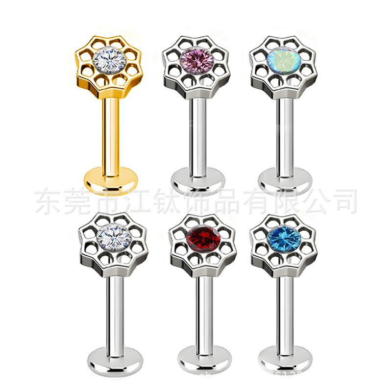 Flower-Shaped Zircon-Inlaid G23 Titanium Alloy Cartilage Earring Ear Piercing Jewelry - Image 5