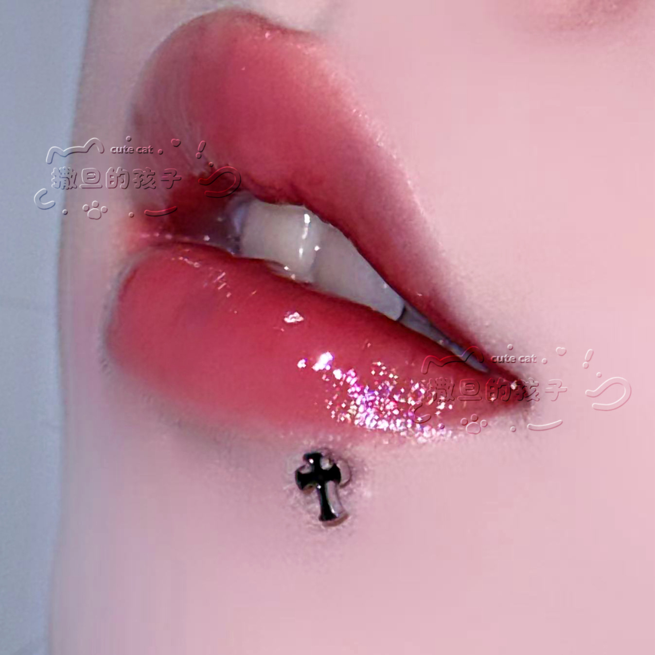 Satan's Children Gothic Cross Labret Lip Ring 316L Surgical Steel Black 16mm Bar 1.2mm Gauge - Image 3