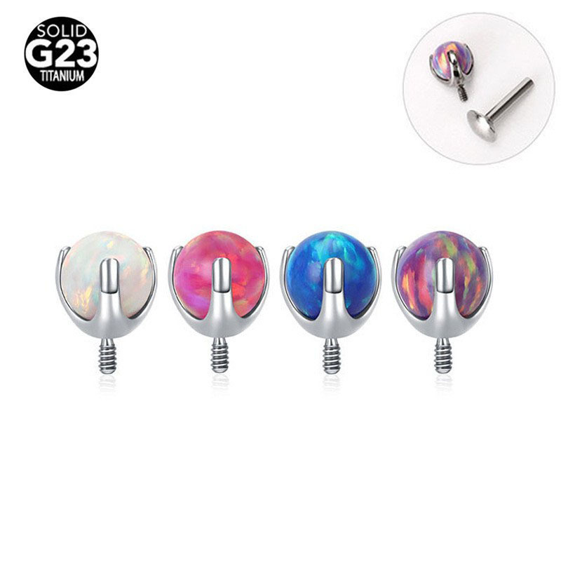 Titanium Alloy F136 Aurora Ball Opal Lip Nail Tongue Nail Eyebrow Nail Earring Internal Thread - 16G 5mm - Image 4