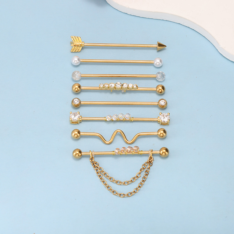 Amazon's Best Selling 8-Piece Stainless Steel Industrial Ear Studs Arrow Chain Piercing Jewelry Set - Image 2