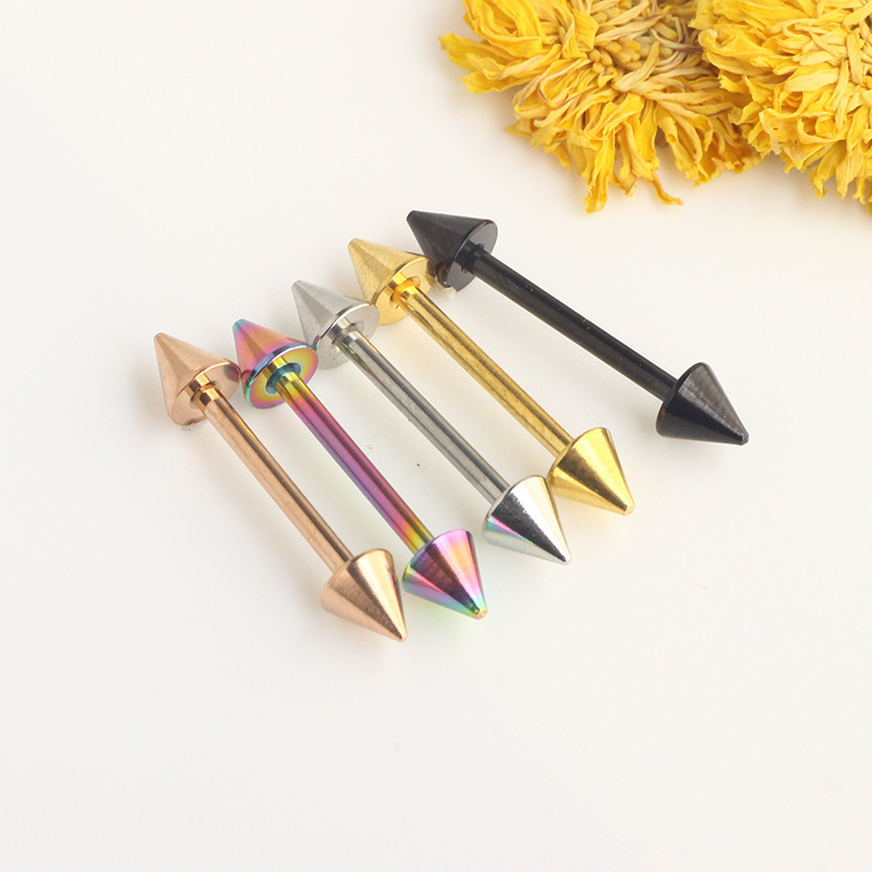Heart Shape Rose Gold 18K Plated Stainless Steel Tongue Barbell Spike Cone Body Piercing Jewelry for Men Women - Image 4