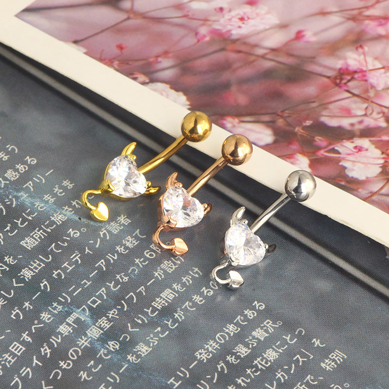 Rose Gold Heart Belly Button Ring 316L Surgical Steel Curved Barbell Dangle Navel Piercing Jewelry - Image 2